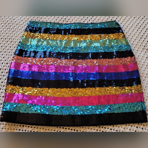 Express Multicolor Sequin Striped Mini Skirt - Picture 1 of 11